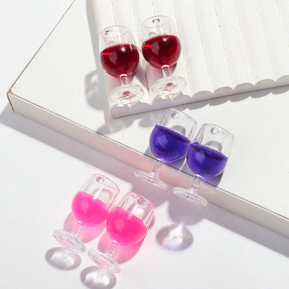 6pcs 3D Resin Red Wine Cup Charms Colorful Acrylic Goblet Bottle Pendant for DIY Jewelry Making Keychain Earring Accessories