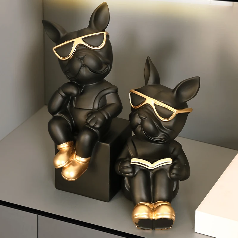 Bookend French Bulldog Statues and Sculptures Nordic Figurines Room House Decoration Desk Ornaments Resin Dog Butler Statue