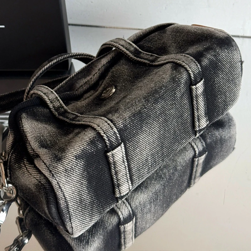Tas Kotak Denim Mini Kasual Korea Untuk Wanita Tas Tangan Desainer Mewah Dompet 2025 Baru Dalam Proses Pencucian Kain Berpayet Bahu