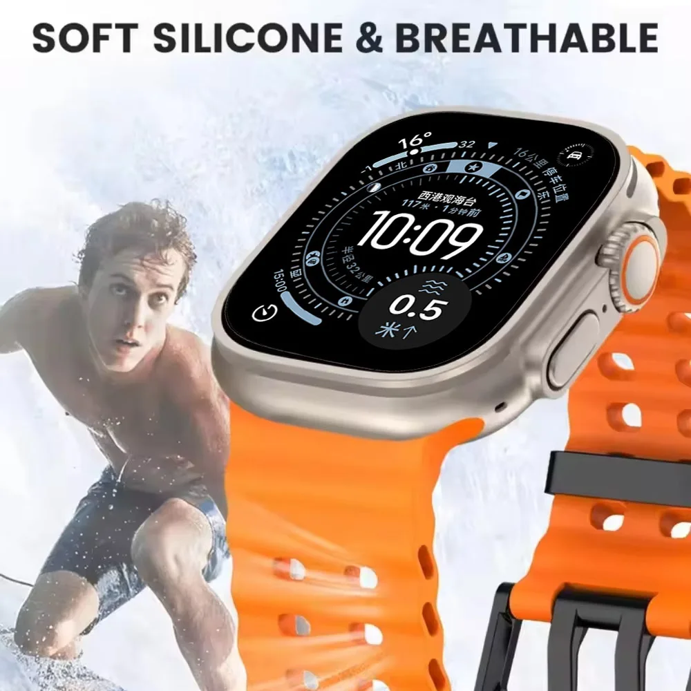 Ocean Silicone Strap for Apple Watch Band Ultra 3/2/1 49mm Series 11 10 46mm Comfortable Band IWatch 9 8 7 6 5 4 SE3 45mm 44mm