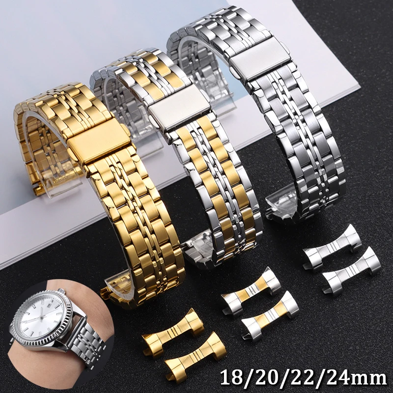 For Tissot Curved End Watch Strap 18mm 20mm 22mm 24mm Solid Stainless Steel Bracelet for Seiko Universal Replacement Wristband