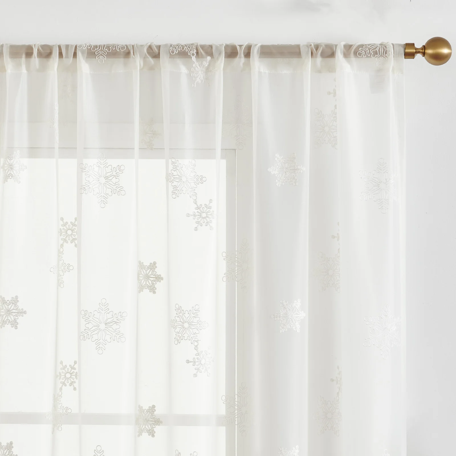 JINCHAN 1 Panel White Sheer Curtains Snowflake Bedroom Curtains Christmas Curtains Rod Pocket for Living Room Voile Curtain