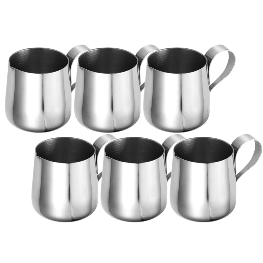6 Pack Stainless Steel Creamer Pitcher With Dripless Spout For Milk Chocolate Honey Pouring Silver 5x3.7cm