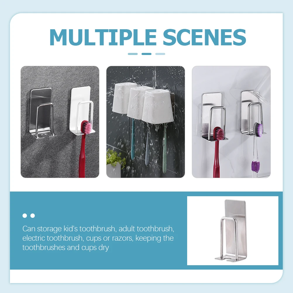 

2 pcs Stainless Steel Toothbrush Holder Wall Mounted Waterproof Bathroom Storage Rack Adhesive No Drilling For Electric