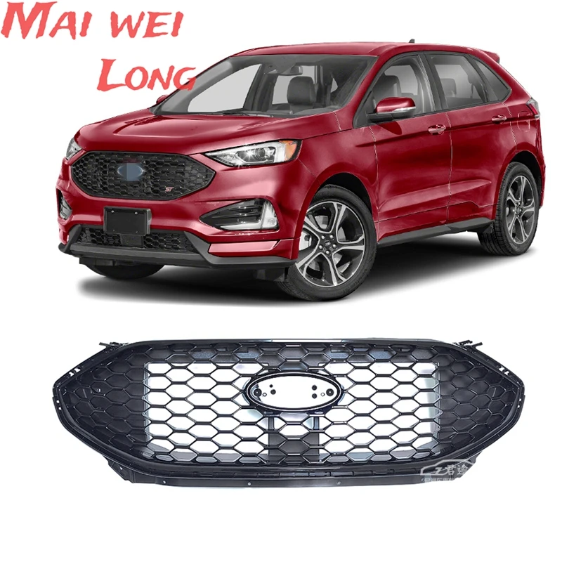 Front Middle Racing Grille for Ford Edge 2019 2020 2021 2022 Gloss Black Honeycomb High Quality ABS Grills Mesh Style