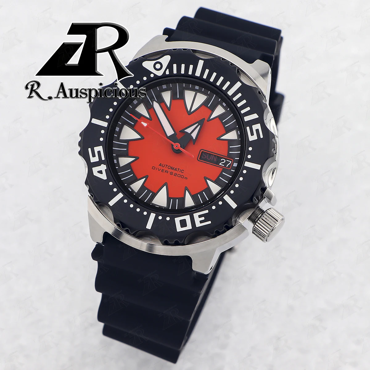 

42mm Monster NH36 Automatic Mechanical Men's Watch Sapphire Glass Luminous Modification 3.8 o'clock Black/Orange Rubber Watches