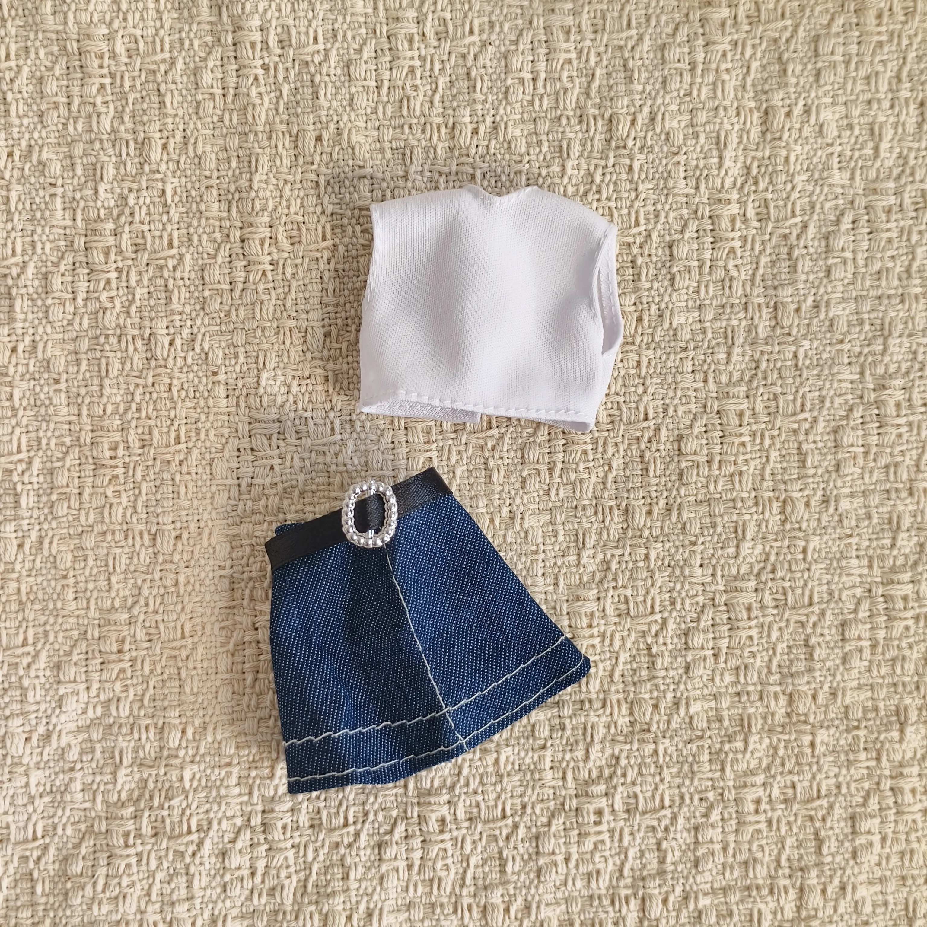 Fashion Simple Casual White Top + Versatile Denim Short Skirt Set For 1/6 FR Babi Supermodel Doll 30cm Doll Clothes Accessories