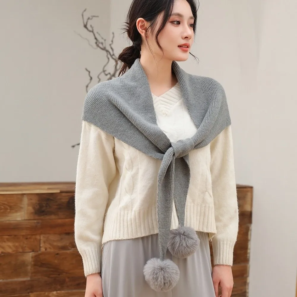 

Новый мягкий вязаный треугольный шарф, многофункциональный холодостойкий платок, ветрозащитная шаль с помпоном, подарок