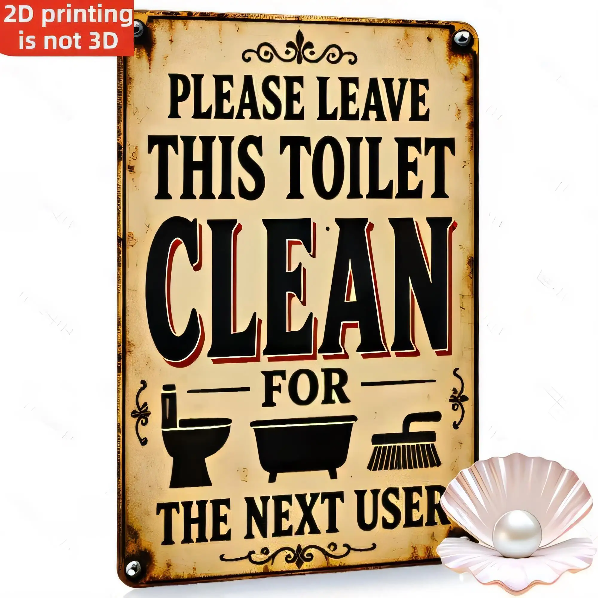 Please Leave This Toilet Clean For The Next User Funny Bathroom Tin Sign Vintage Retro Metal Wall Decor   Waterproof Print Home