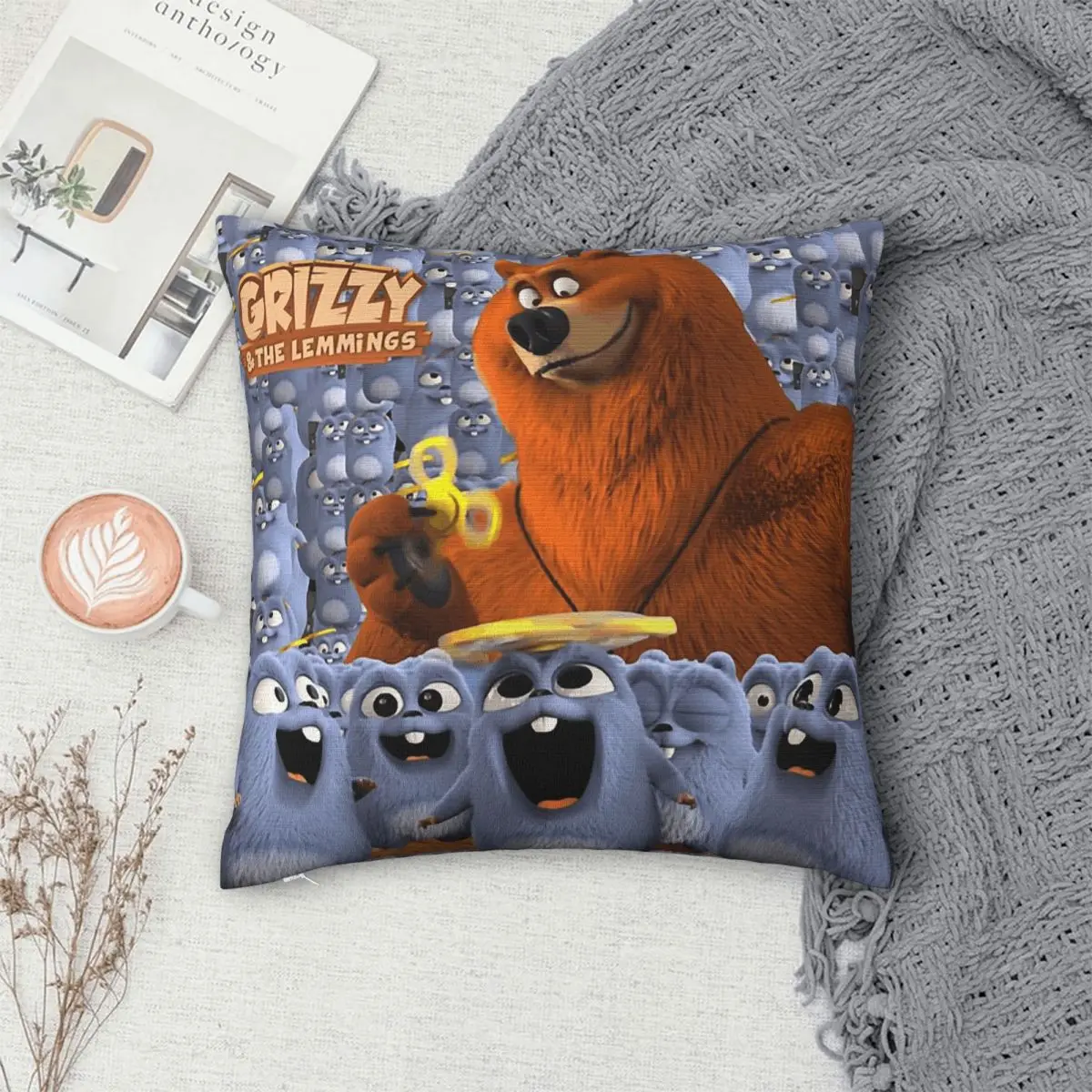 

Забавная квадратная наволочка Grizzy And Lemmings Happy, наволочка, полиэстеровая подушка, декоративная удобная декоративная подушка для домашнего автомобиля