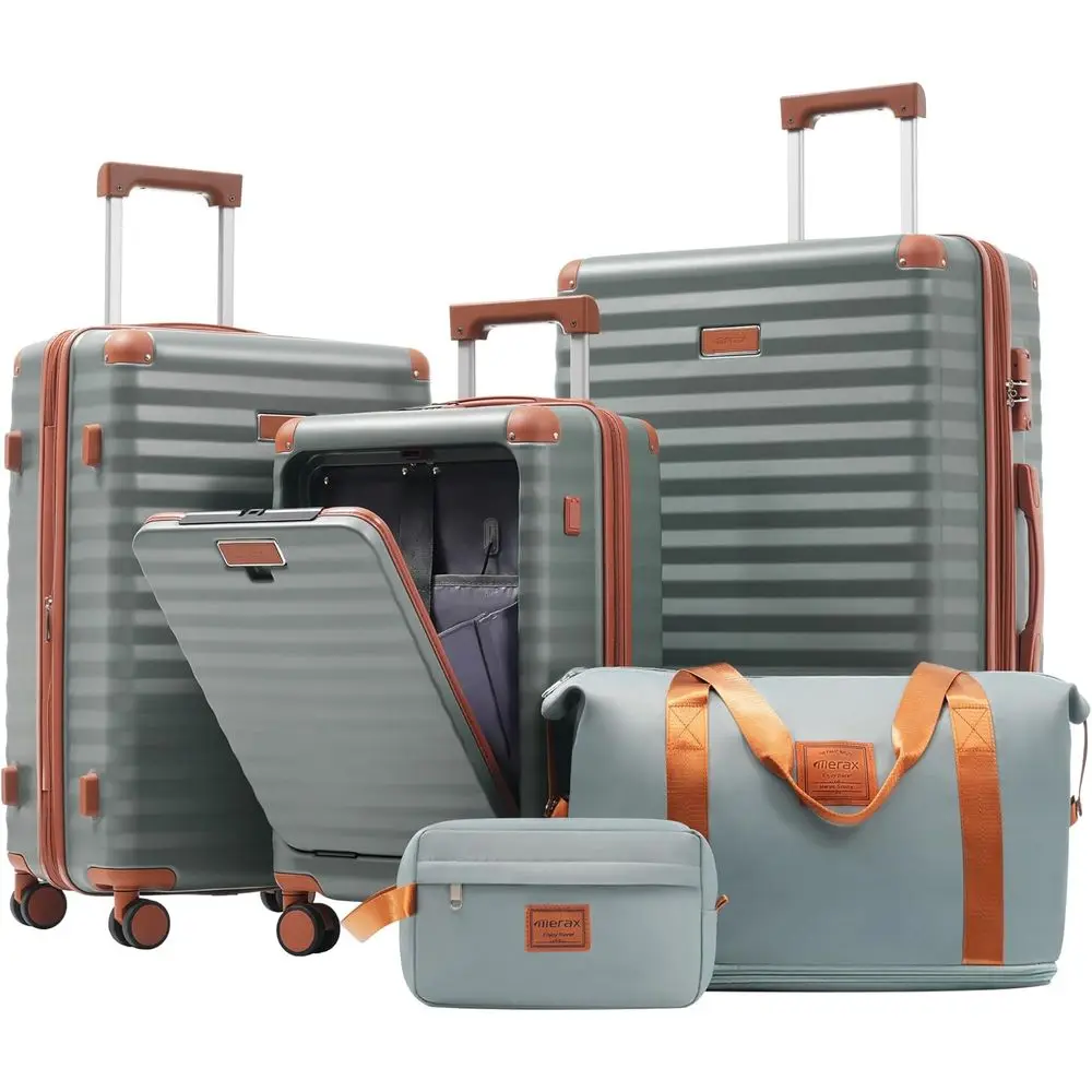 

5 Piece Expandable Hardshell Suitcase Set with Spinner Wheels, Lightweight Carry-On Luggage, USB Port, and Cup Holder, 20/24/28