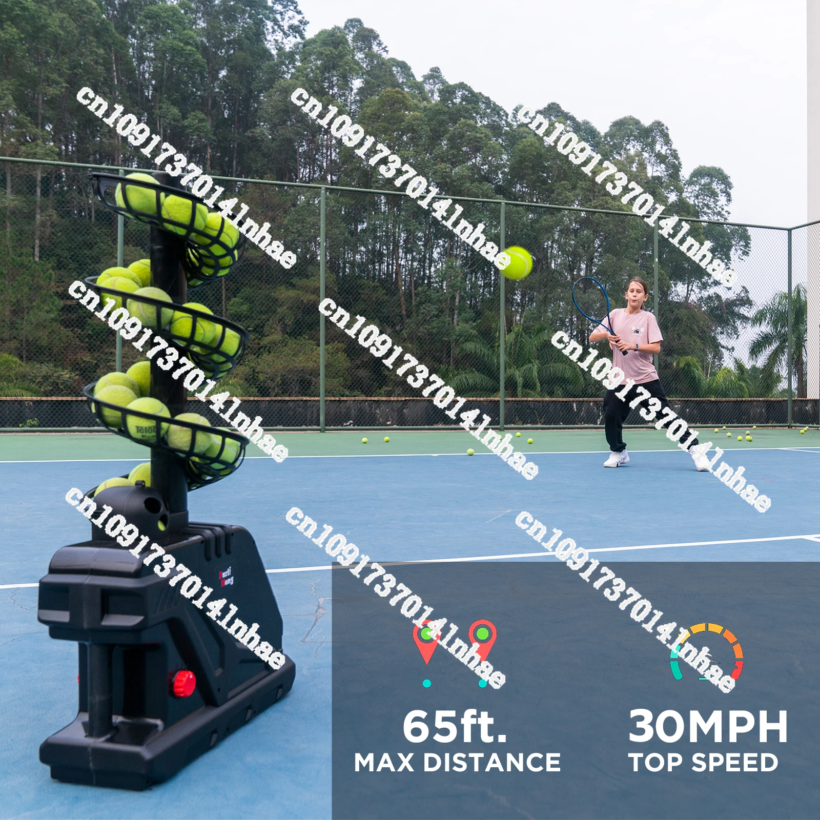 Furlihong 3809BH Tennis Ball Machine, Max 30 MPH, Adjustable Launching Angle and Interval, Stepless Speed Switch