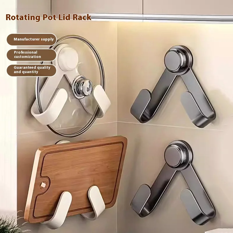 

Adjustable Size Rotating Pot Lid Holder Suction Cup Installation No Drilling Required Kitchen Pot Lid Cutting Board Storage Rack