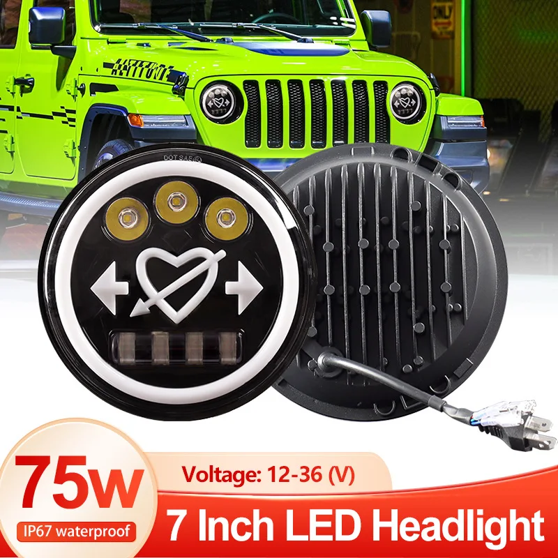 

2PCS 7-inch H4 DRL Headlamp Car LED Modification Heart Shaped Headlights For Harley Jeep Wrangler Off-road Vehicle Pickup Truck