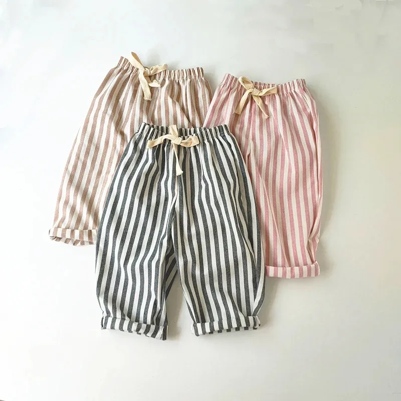 Spring/summer Long Pants with Vertical Stripes for Breathability Loose and Versatile Casual Pants for Boys and Girls