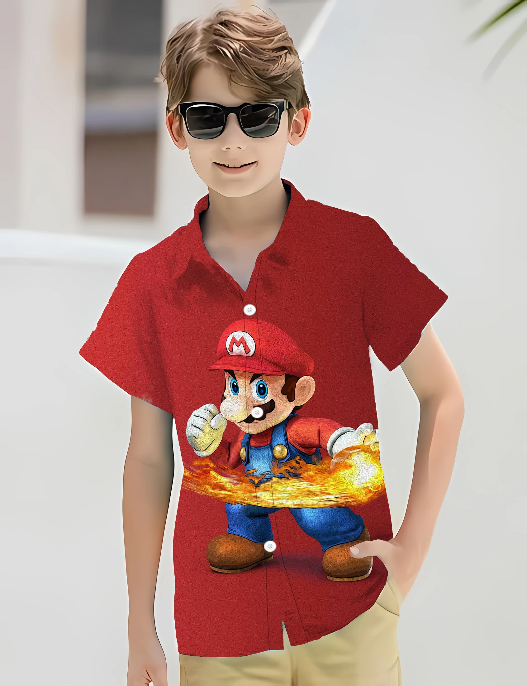 

Kids TShirt 3D Funny Mario Shirts For Children Casual Boojiboo Clothes Streetwear Blouses Cartoon Y2k Lapel Blouse Button Tops