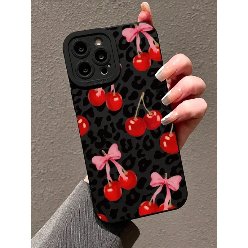 

Leopard cherry pattern phone case suitable for iPhone 16 15 14 13 12 11 Pro/Max/Plus anti fingerprint and shockproof back cover