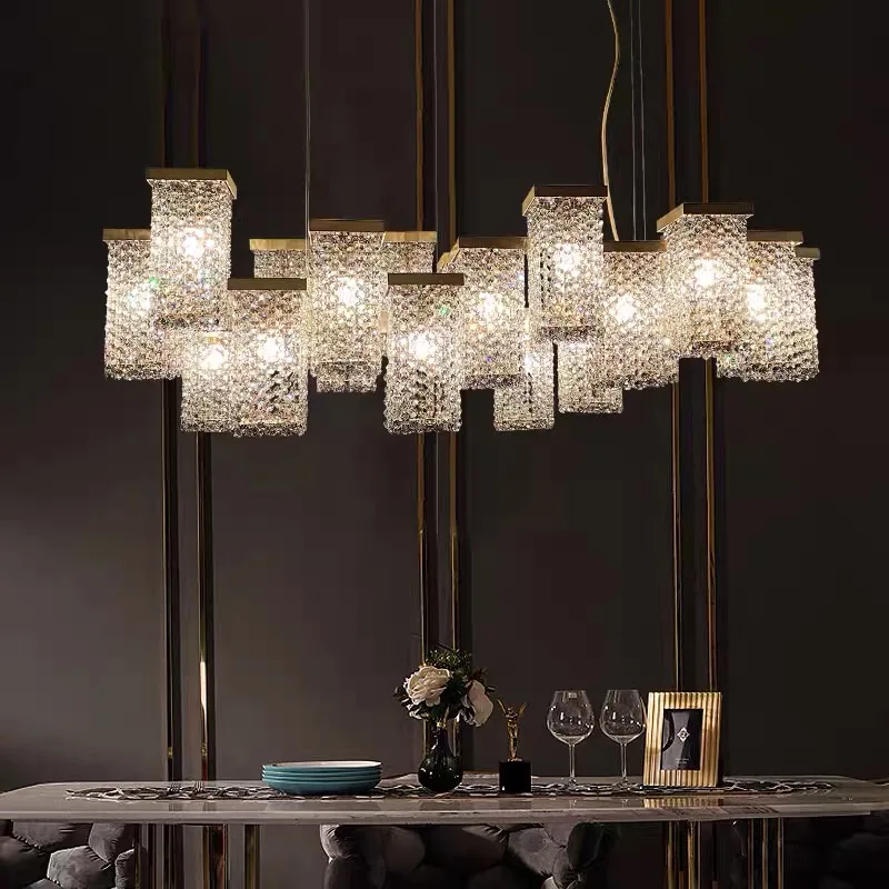 

2025 New Modern Three-dimensional Crystal Chandelier Bar Lighting Island Luster Hotel Restaurant Decor Rectangular hanging light