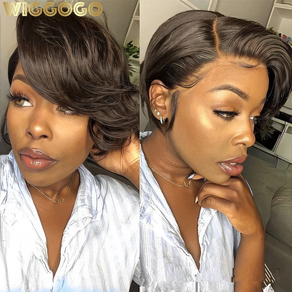 Wiggogo Side Part Pixie Cut Wigs Human Hair Bob Wig Lace Front Human Hair Wigs Straight Lace Front Wigs Hd Lace Frontal Wig