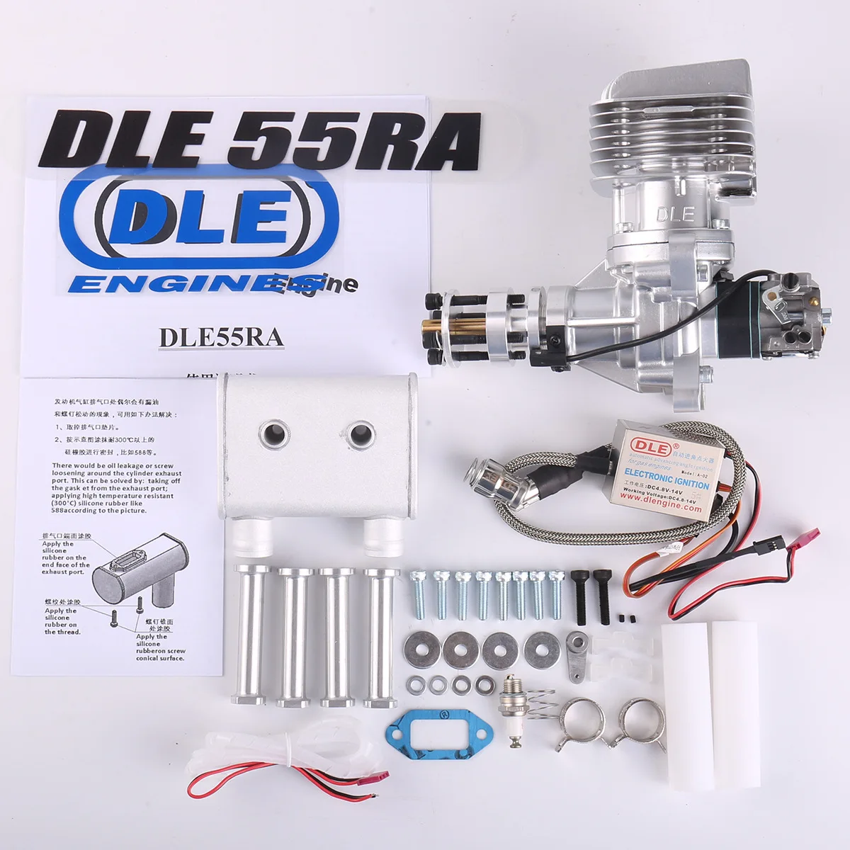 

Оригинальный одноцилиндровый двухтактный бензиновый двигатель DLE 55CC DLE55RA с задней выхлопной трубой для радиоуправляемого самолета