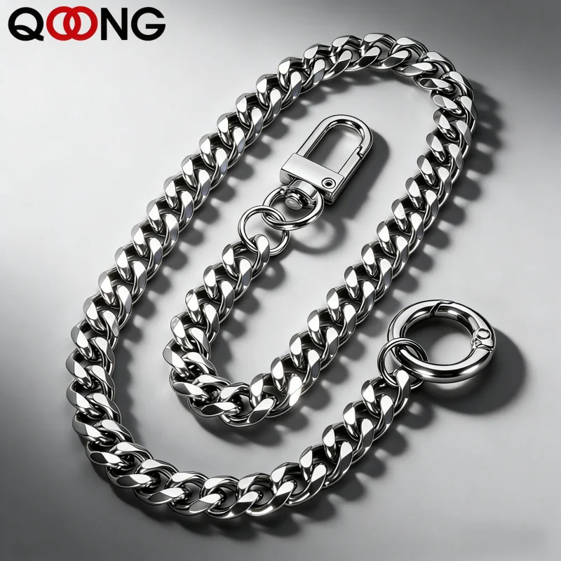 QOONG 40cm Key Chains Hip Hop Rock Punk Street Keyring 304 Stainless Steel Wallet Belt Chain Hipster Anti-lost Keychain Men Y101