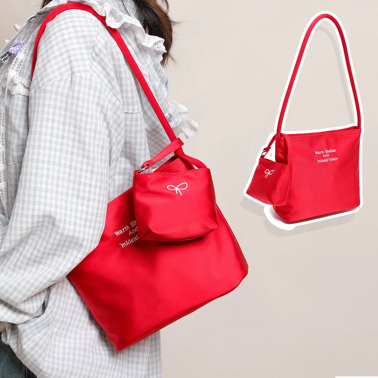 new-red-satin-surface-wedding-bag-tote-bag-bridal-underarm-bag-special-occasion-handbag-daily-use-bucket-bag-style