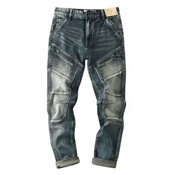 High-end 2022 Retro Motorcycle Jeans Men Spring Autumn Loose Zipper Designer Straight Pants Stitching Tooling Cargo Pants Men