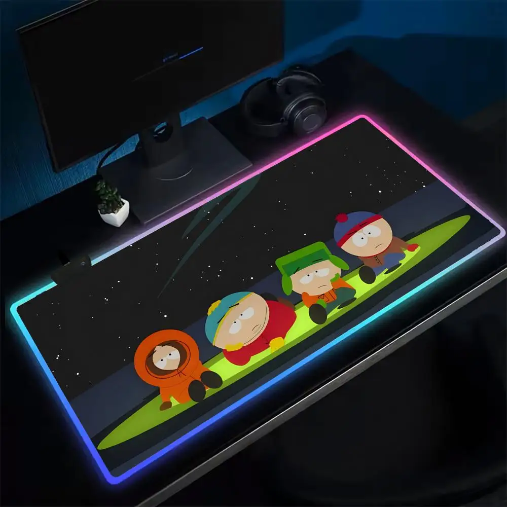 Populer S-South P-Park Mouse Pad Anime Gaming Mouse Pad LED Meja Bantalan Backlit Karet Desktop XXL RGB Meja Tikar