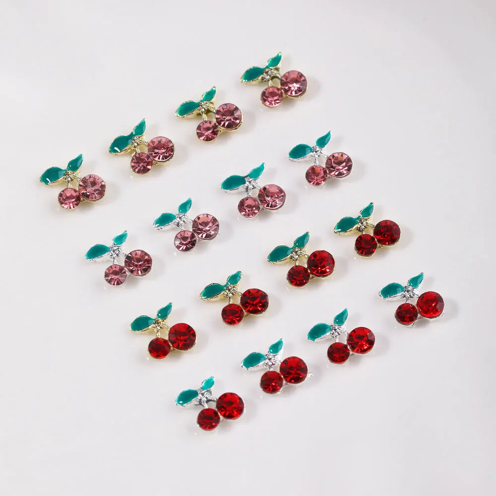 10Pcs Silver Gold Cherry Rhinestone Brilliant ตกแต่งเล็บสำหรับลายเล็บ DIY Nail Art อุปกรณ์เสริม