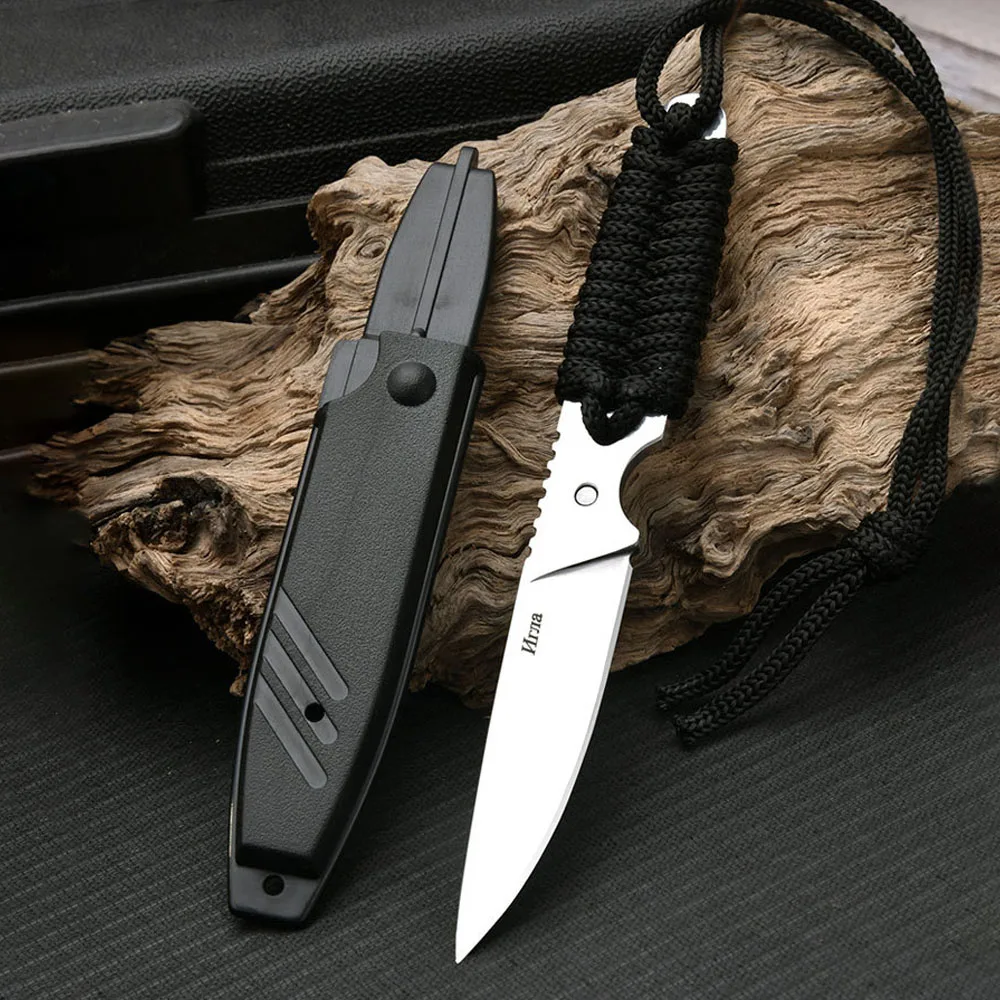 Stainless Steel Survival Neck Knife Fixed Blade Cool Camping Necknife With Sheath Outdoor Military Grade Pocket Knives For Men