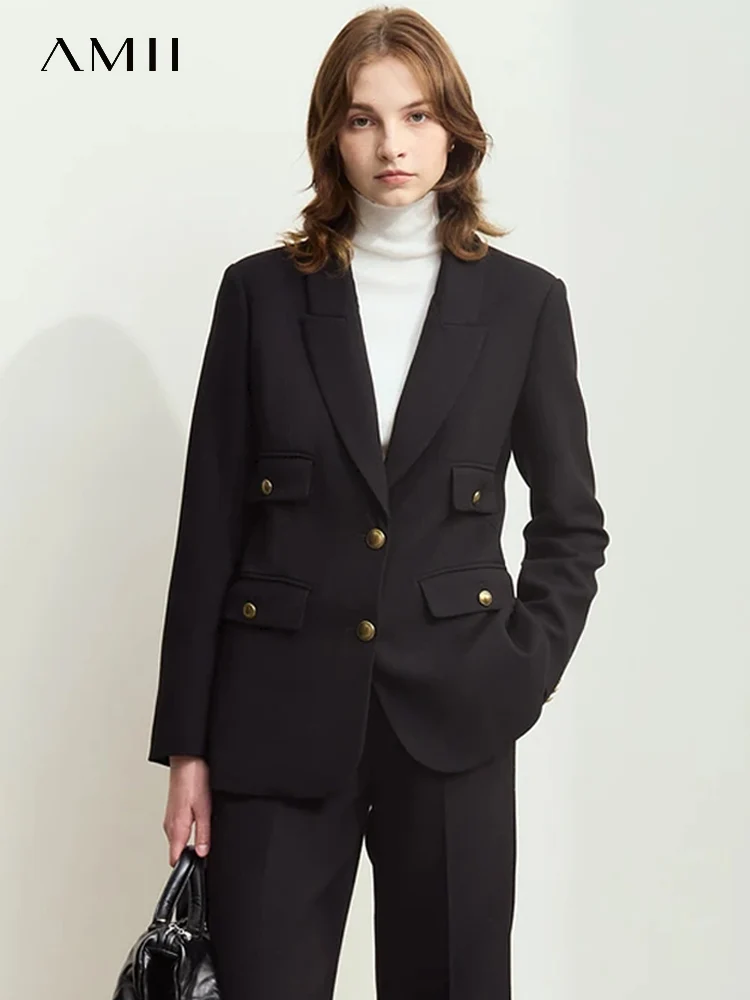 Amii-blazer minimalista de manga comprida para mulheres, jaqueta de manga comprida com botões, estilo vintage, para escritório, outono, 12453051,