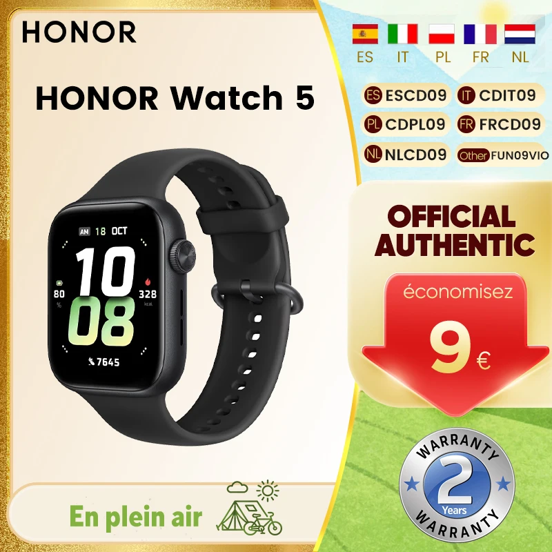 Montre Honor 5, analyse de la santé, suivi GPS précis, autonomie de 15 jours, écran AMOLED plus grand de 1,85 pouces, 60 Hz, 5 ATM, IP68, BT5.2