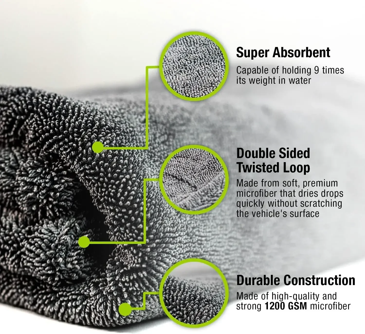 Auto-Waschlappen 1200GSM Doppelseitiges Handtuch Auto-Detailing Gedrehtes Geflecht-Tuch Super Saugfähiger Lappen für Auto- und Hausreinigung Zubehör – Detail 5