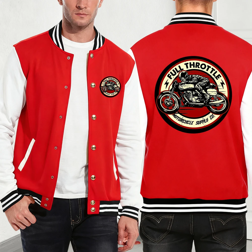 

Full Throttle Motorcycle Printed Men'S Jackets Cotton Basics Pocket Baseball Jersey Winter Fleece Warm Coats Fashion Men Clothes
