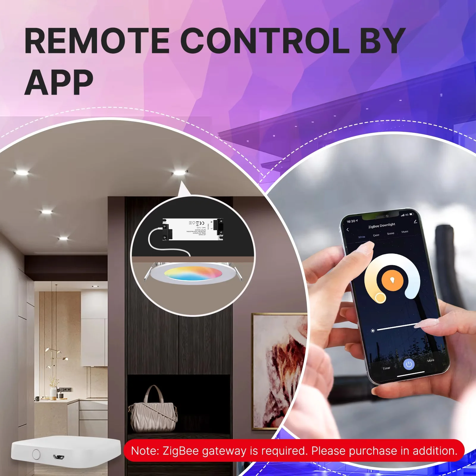 MOES ZigBee Downlight Tuya Ultra Thin Tube Lamp Spot Lamp 6W RGB Change Warm Cool Light Work With Alexa Google Home Smart Life - view 5