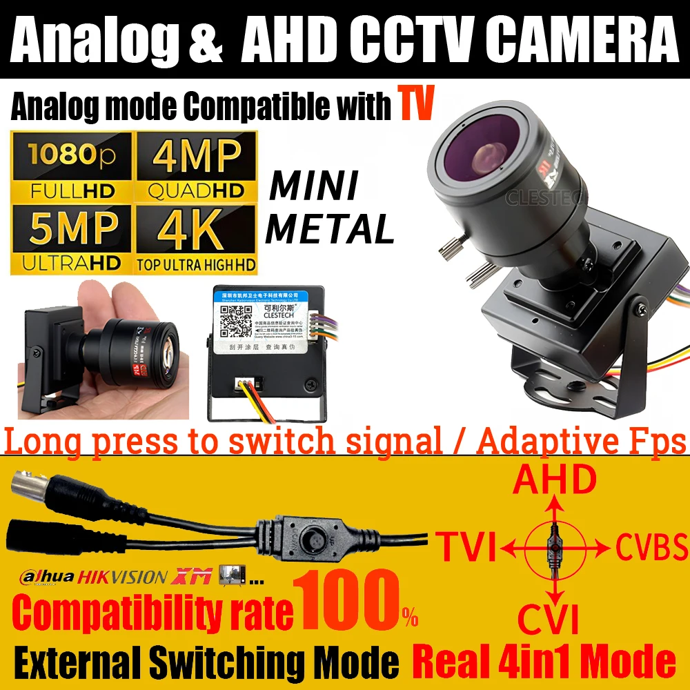 

Zoom 2.8-12mm 4MP 5MP 8MP Super Mini HD CCTV 1080P AHD Manual Focusing Mini Camera TVl/CVl/Analog 4in1 OSD Menu Switch Monitor