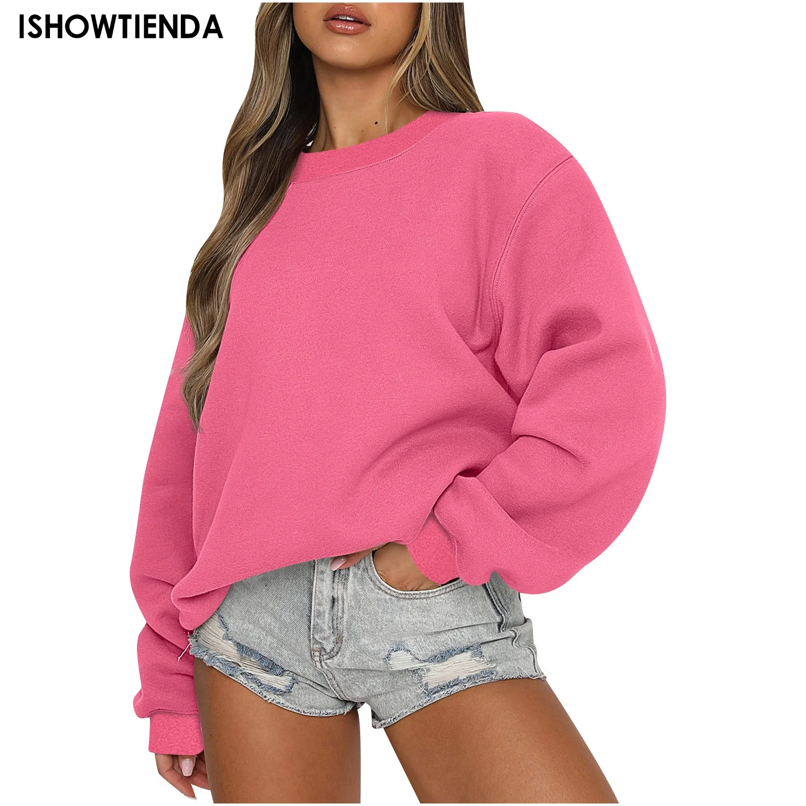 

Women Long Sleeve Sweatshirt Casual Crewneck Hoodie Loose Fit Pollover Fleece Fall Tops Oversize Blouse Outerwear Women Clothes