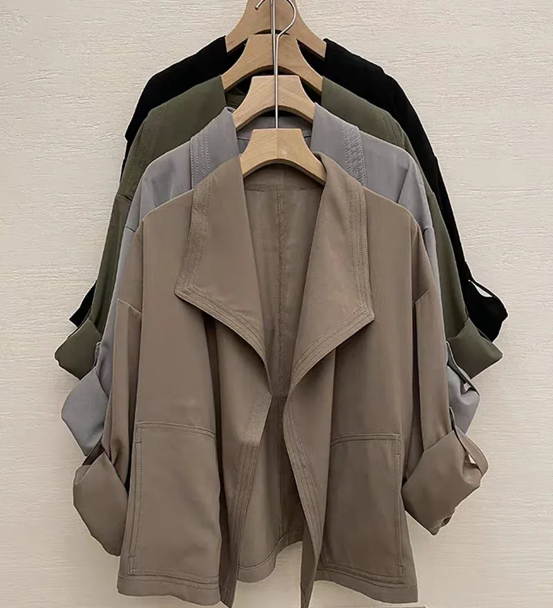 

Trench Coat Women Attire Pleating Double-Vented Female'S Feminine Waistline Buttoning Youthful Age-Reducing Champagne Epaulets