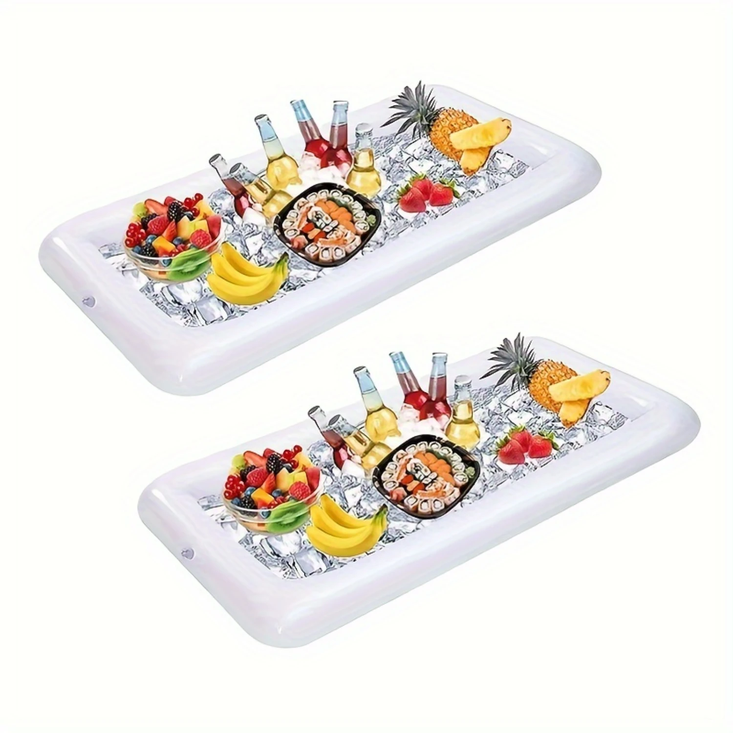 2-Piece Inflatable Serving & Salad  Trays - Perfect For Bbqs, Picnics, Pool Parties & Buffets - Durable, Leak-Proof Design With 