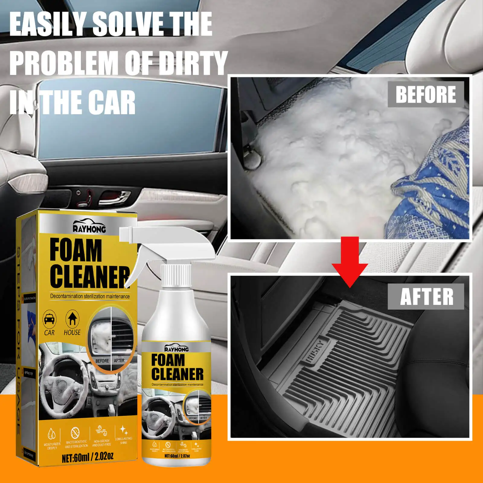 60ML Multi-Purpose Foam Cleaner Car interior foam cleaner Interior leather seat Plastic ceiling decontamination maintenance clea