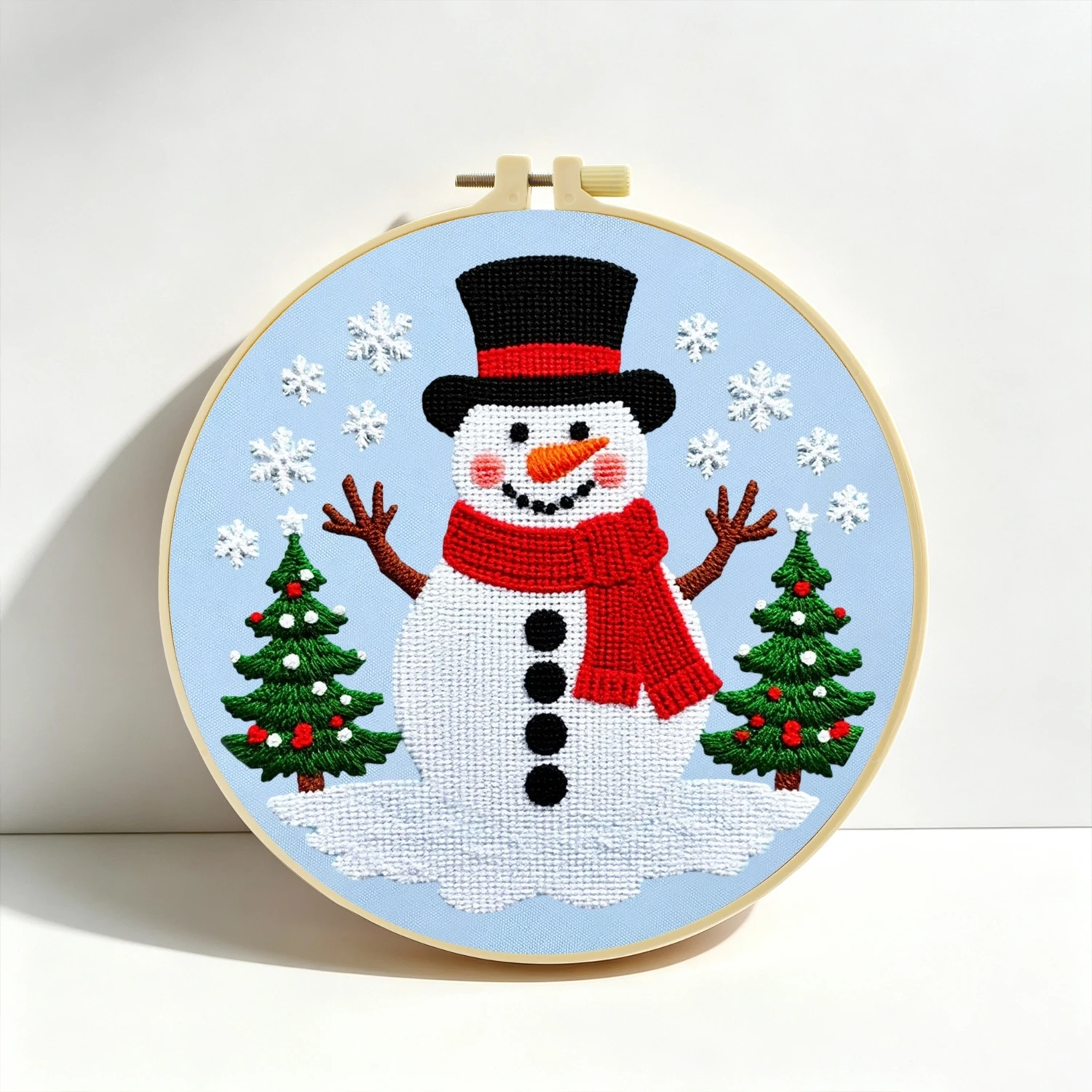 1 Set Schneemann DIY-Stickerei-Set für Anfänger, Stick-Starter-Kit, Kreuzstich-Kunstgeschenk, Handarbeits-Bastelset – Detail 5