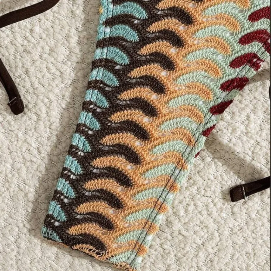 مزدوج التفاف التعادل مجموعة البكيني النساء البوهيمي الخامس الرقبة خمر أنيقة Tankini قطعتين ملابس الشاطئ التستر ملابس السباحة مثير بيكيني