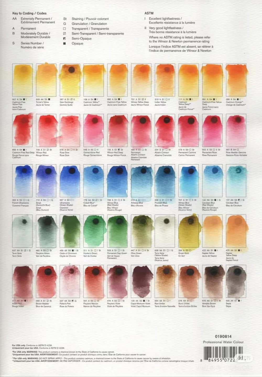 WINSOR&NEWTON Artist Watercolor Pigment 109 Color  Painting Acuarela Subpackage 0.5ml/1ml with Color card  beginnerArt Supplies