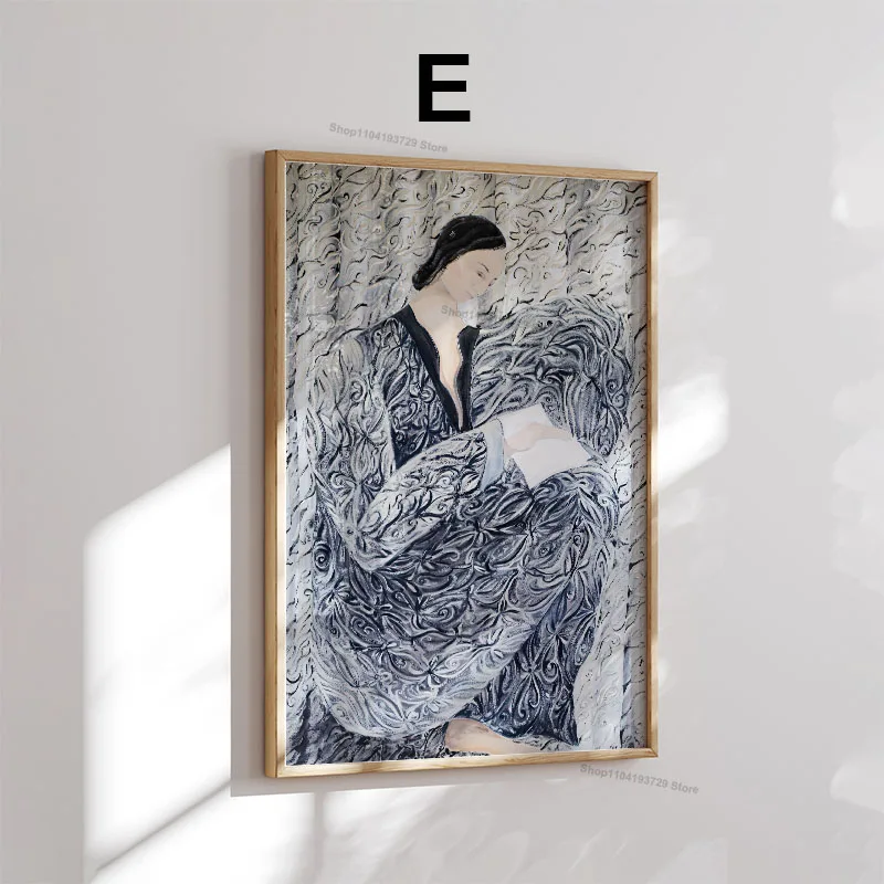 Red Striped Clothes Girl Abstract Line Posters And Prints Wall Art Canvas Painting Hotel Bar Pictures For Living Room Home Decor