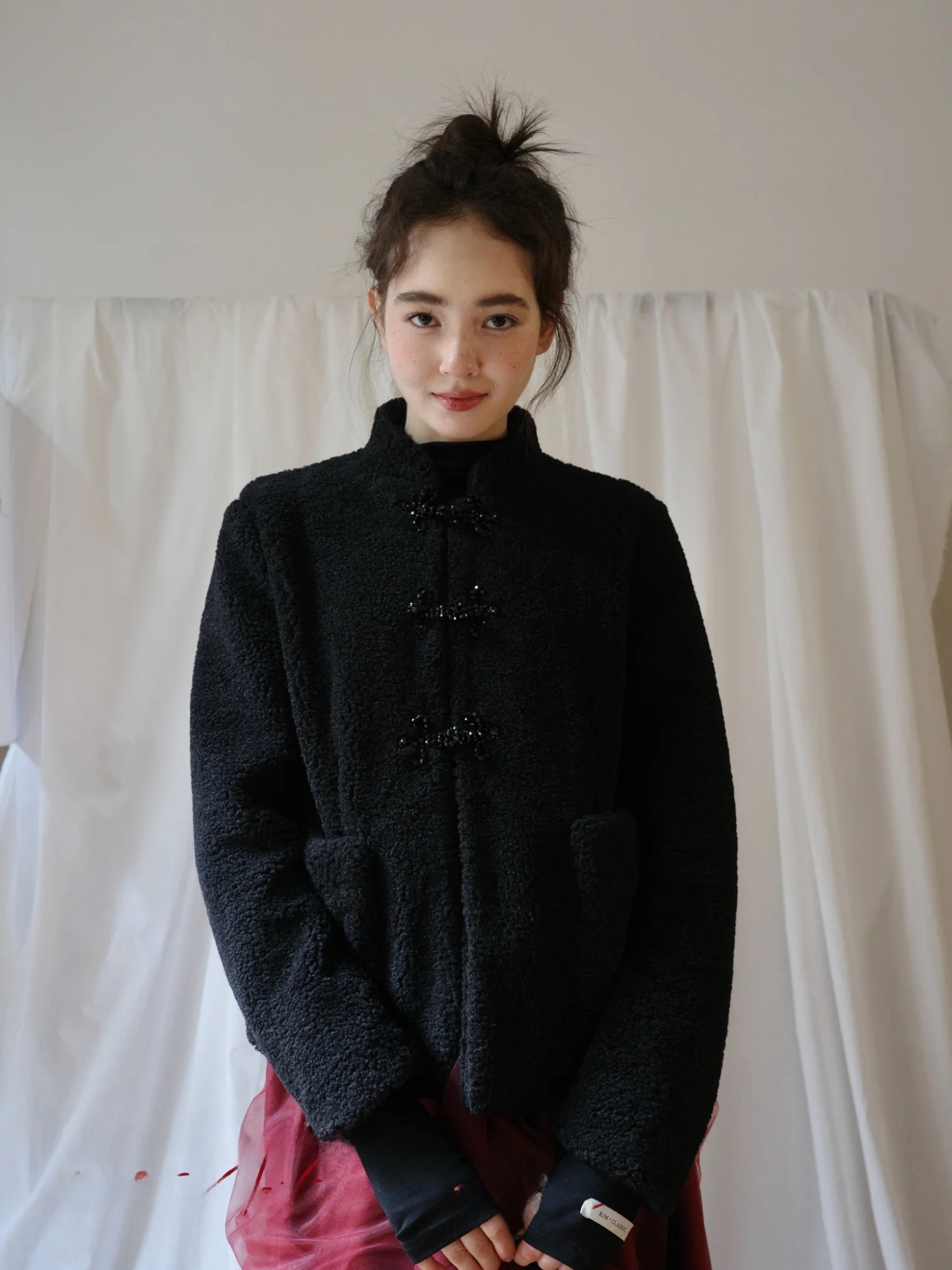 

Куртка KIM ClassicFringe ручной работы с бисером и пуговицами, новая, в китайском стиле, с длинными рукавами, воротником-стойкой, из полиэстера