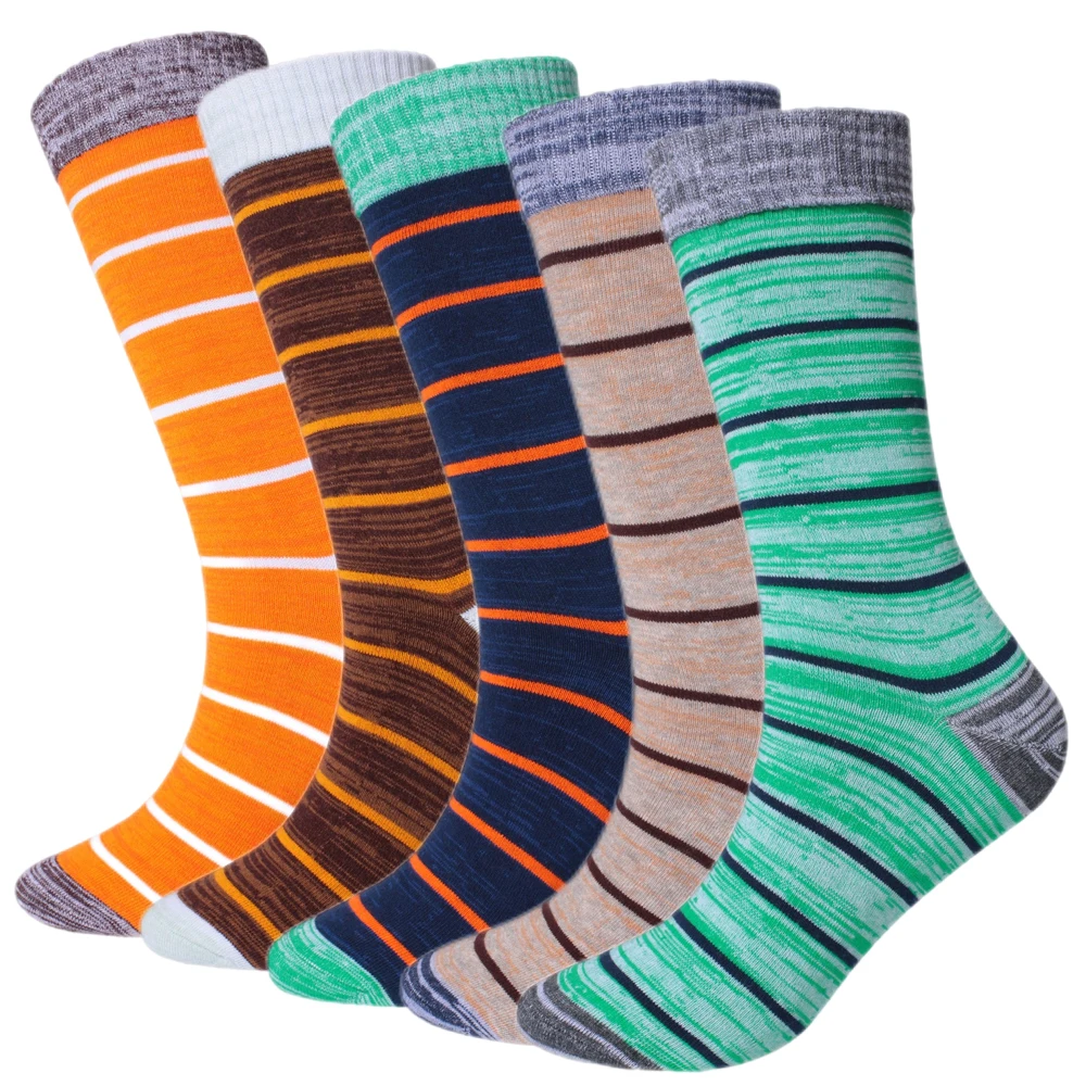 5 Pairs Men Dress Socks Funny Soft Breathable Casual Cotton Fashion Colorful Striped Business Novelty Socks Size EU 42-48