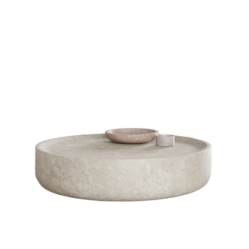 Nordic simple round glass fiber imitation travertine veneer coffee table side table living room coffee table