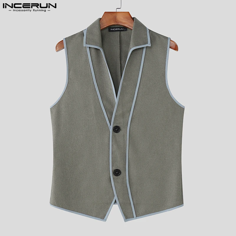 

INCERUN Summer Men Vests Patchwork Lapel Sleeveless Button Casual Male Waistcoats Streetwear 2025 Fashion Vests Oversize S-5XL