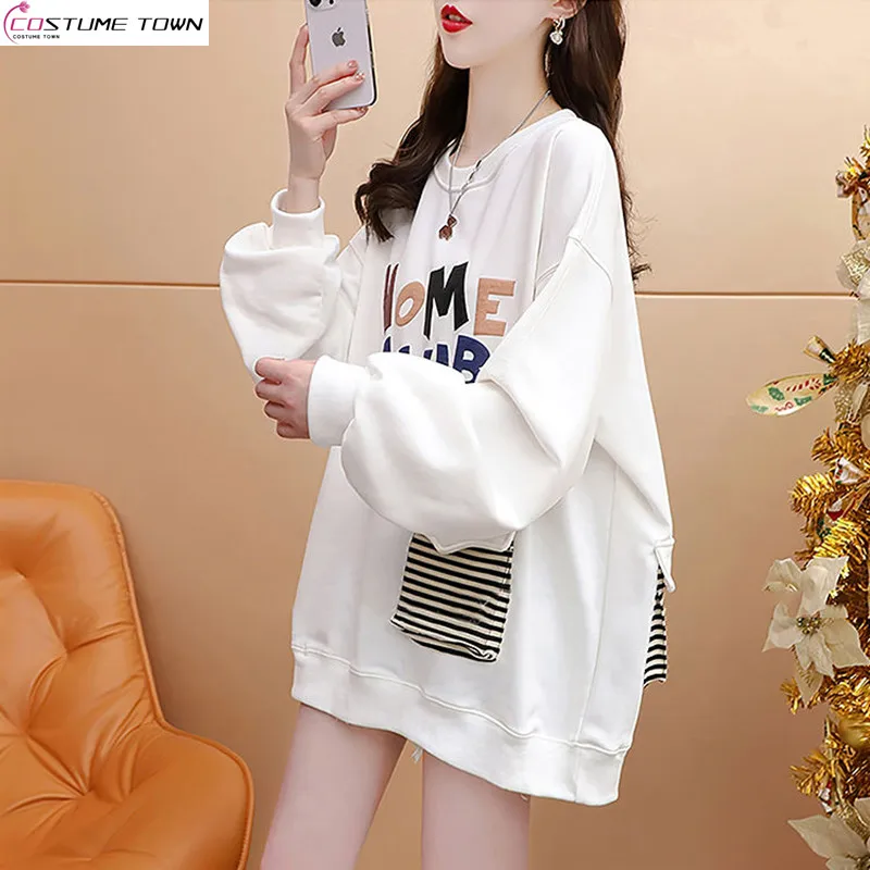 

2024 Autumn/Winter New Women's Long sleeved Top Pocket Letter Printing Medium length Fashion Versatile Top