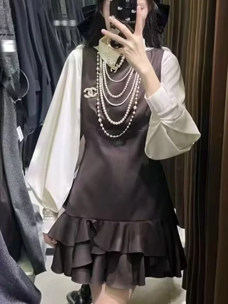 Tfmln feminino vestido sólido moda clássico estilo simples tendência em camadas bainha inchada sem mangas ajuste festa clube senhoras mini vestidos novo